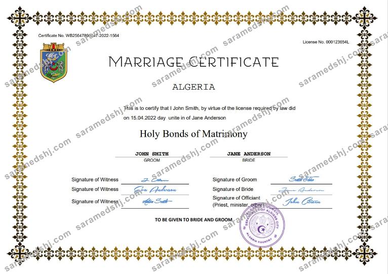 Algeria marriage certificate Word and PDF template